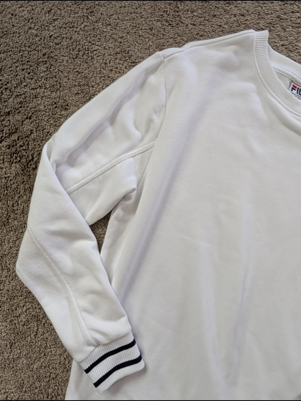 Fila White French Terry Crewneck Sweatshirt with Striped Trim Size XL - Picture 6 of 12